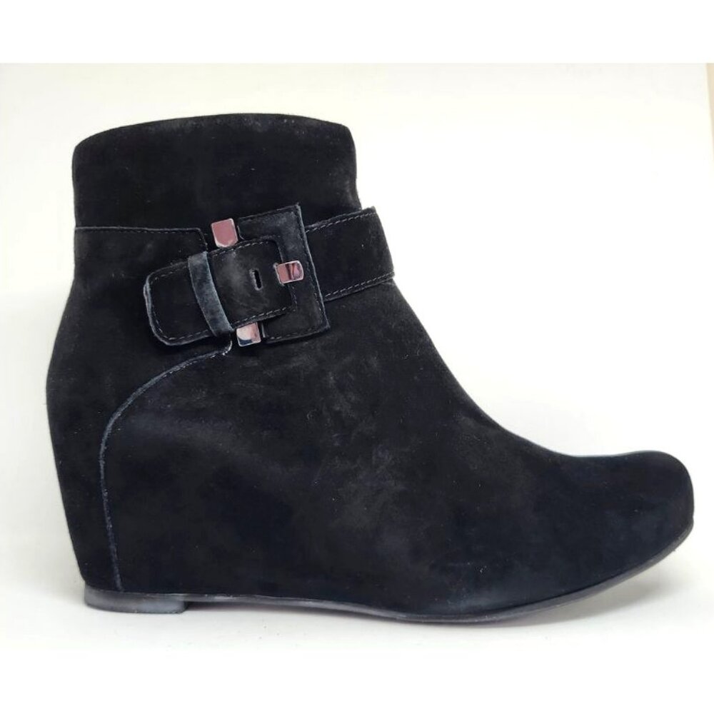 Mam Zelle Women's Black Suede Wedge Boot W/Buckle Size 38 & 40